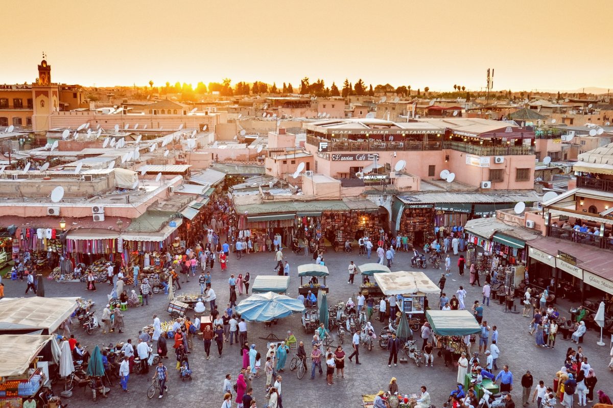 Busy street market in Marrakech