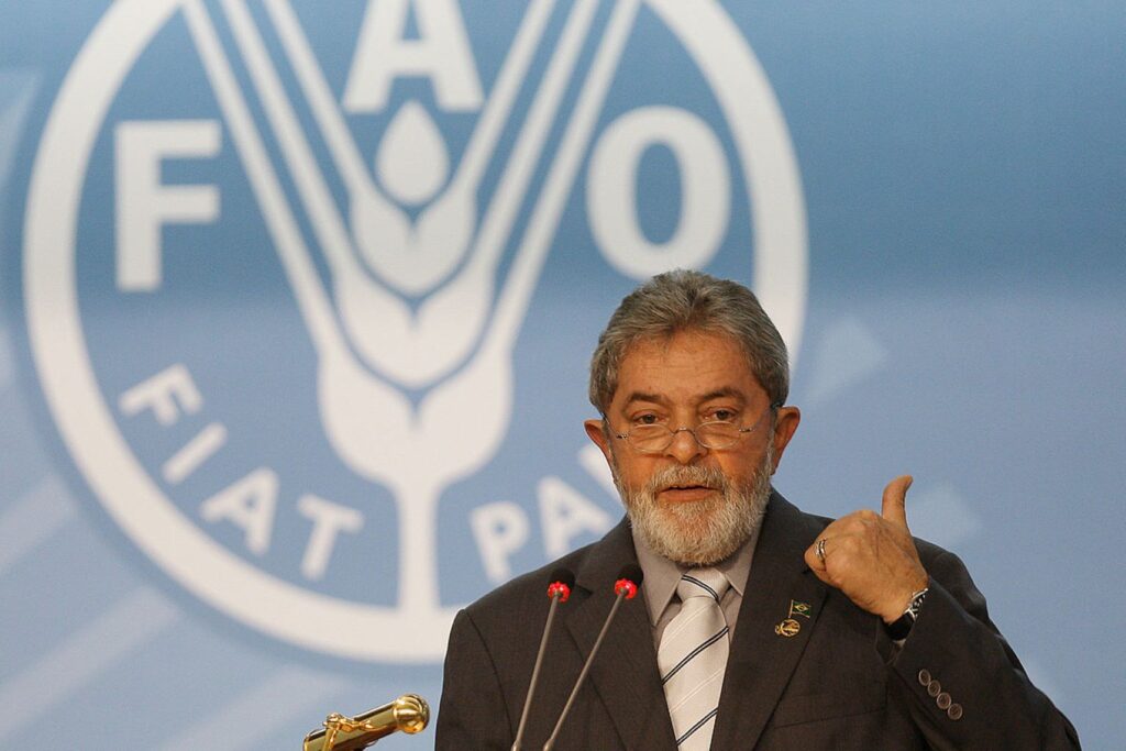 Luiz Inacio da Silva speaking at the FAO conference in 2008.